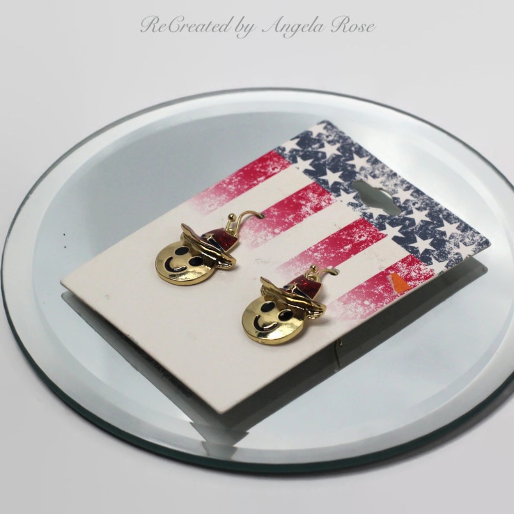Americana Smiley Face with Cowboy Hat Earrings